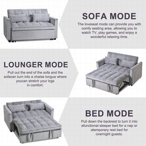 English Elm 3 Convertible Sleeper Sofa Bed Velvet Loveseat Futon with Pull-Out Bed, Adjustable Back, Storage Pockets Cement Grey W2121P179225
