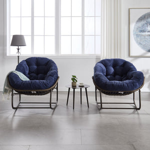 English Elm Outdoor Rattan Rocking Chair Oversized Hand-Woven Patio Egg Recliner with Plush Cushion Comfortably Rocking Navy Blue W640P271520