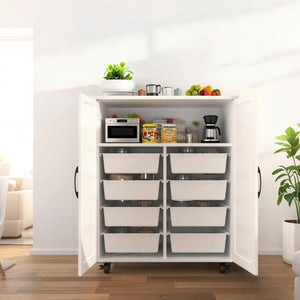 English Elm Kitchen Island With Wheels - Compact Mobile Cart For Crafting, Coffee, And Smart Storage Solutions W3062P289219