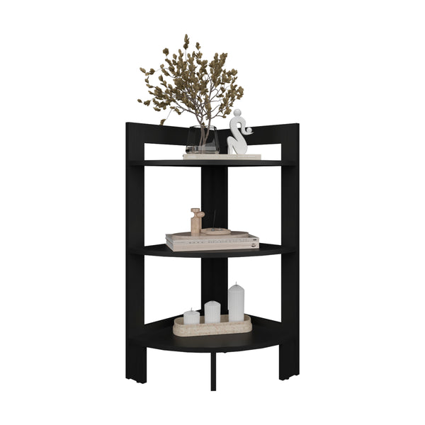 English Elm Side Table with 3 Shelves and 3 Legs — Compact 31.7" Engineered Wood Accent for Small Spaces, Modern Stylish Storage Black 34.25 L x 16.93 W x 2.76 H B097P250832