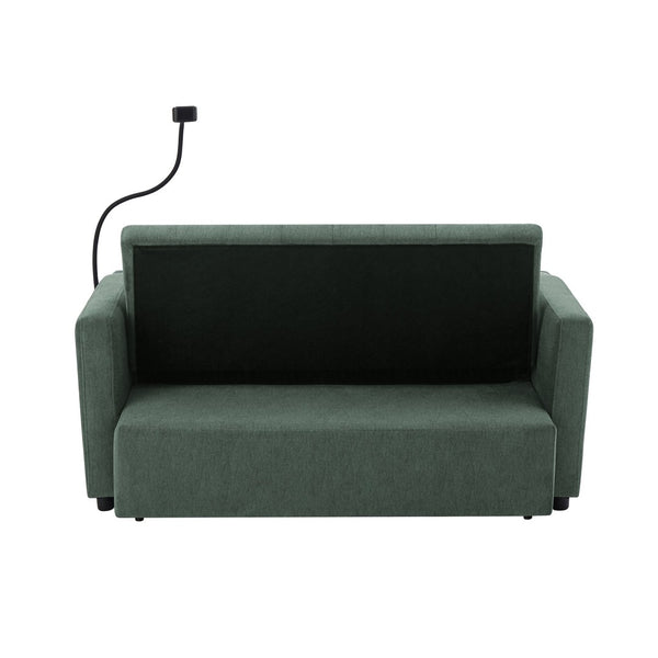 English Elm 55.9" Convertible Sleeper Loveseat with Usb Ports Cup Holders and Swivel Phone Mount N719P400685F