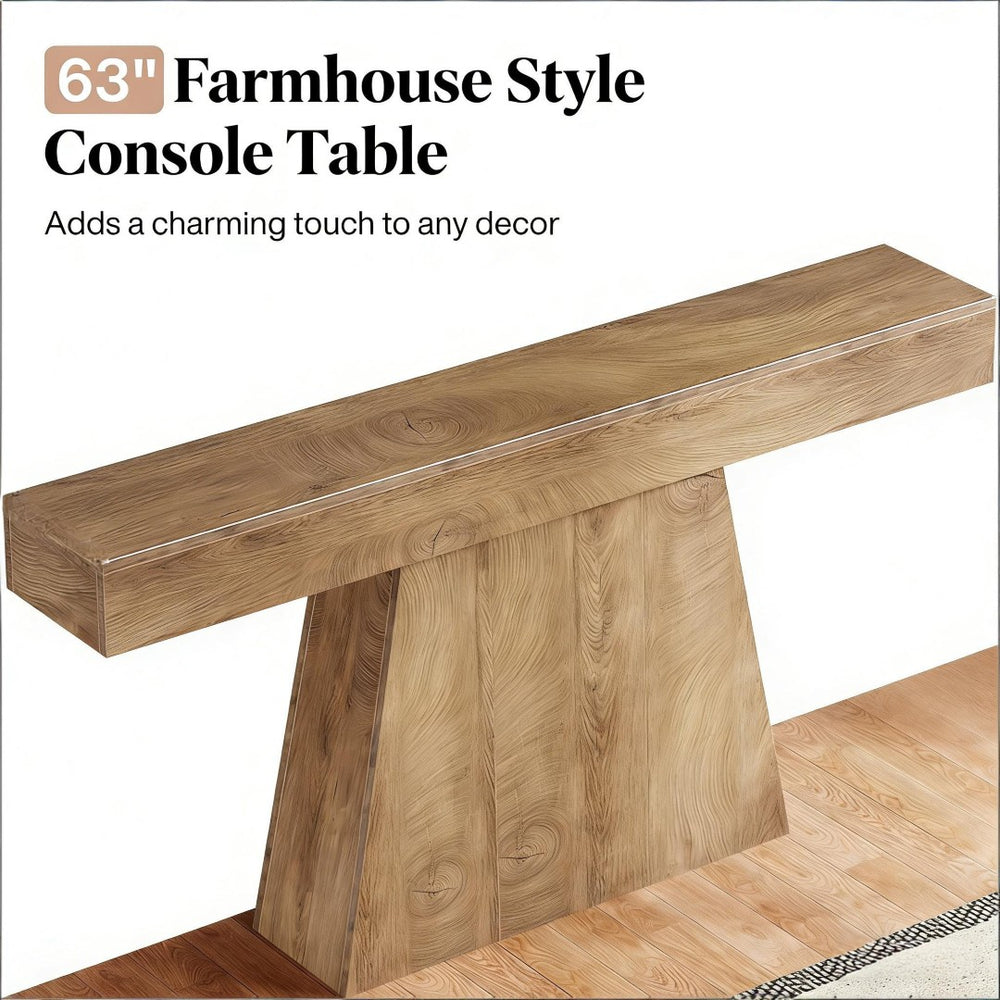 English Elm Sleek Wood Grain Console Table Geometric Base Slim Entryway Sofa Foyer Accent T3971P461133