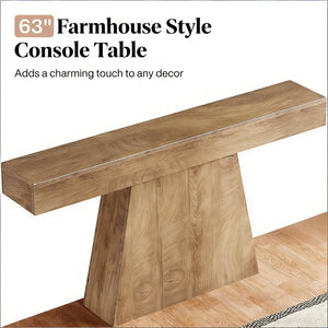 English Elm Sleek Wood Grain Console Table Geometric Base Slim Entryway Sofa Foyer Accent T3971P461133
