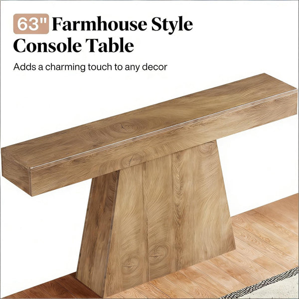 English Elm Sleek Wood Grain Console Table Geometric Base Slim Entryway Sofa Foyer Accent T3971P461133