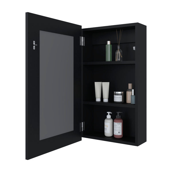English Elm Parks Wall-Mounted Medicine Cabinet with Mirrored Door, Three Interior Shelves for Bathroom Storage Black 31.1 L x 19.3 W x 3.5 H B128P237175