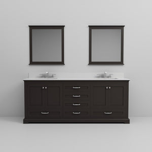 English Elm Espresso 80" Double Bath Vanity with White Quartz Top, Chrome Faucets, 30" Mirrors, Scratch-Resistant B2731S01036