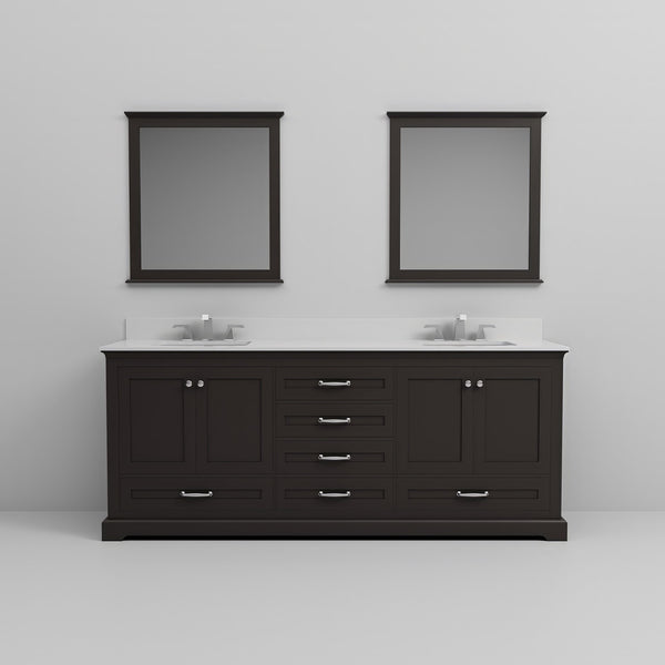 English Elm Espresso 80" Double Bath Vanity with White Quartz Top, Chrome Faucets, 30" Mirrors, Scratch-Resistant B2731S01036