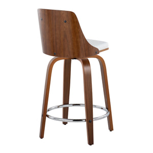 English Elm Gianna Mid-Century Counter Stool Set of 2 — 24" Swivel Faux Leather Seats, Walnut Wood & Chrome Footrest B202S00063