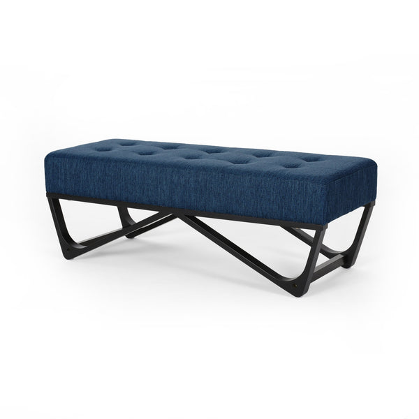 English Elm Christopher Knight Home® - Navy tufted Ottoman Bench 47” W x 17.5” D x 16.5” H — Modern navy fabric, waffle stitch, bentwood legs N757P186386B