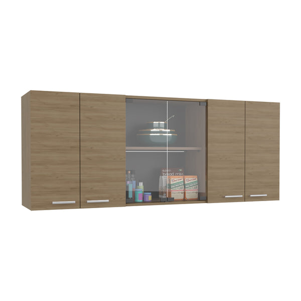 English Elm Wall Cabinet sleek 47.2" W x 23.6" H engineered wood wall-mounted storage with four doors, shelves, organizer and eco-safe compliance Natural Wood 69.29 L x 17.72 W x 5.91 H B097P296840