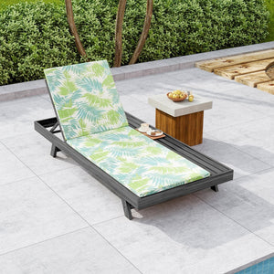 English Elm Lounge Chaise Outdoor Acacia Wood Slatted Frame with Water Resistant Cushion Resort Style Black,Green Leaf N770P442B18L