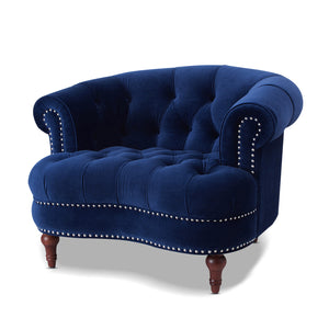 English Elm Jennifer Taylor Home - La La Rosa Victorian Tufted Upholstered Accent Chair in Luxe Velvet with Nailhead Trim and Support Navy Blue B2719P238179