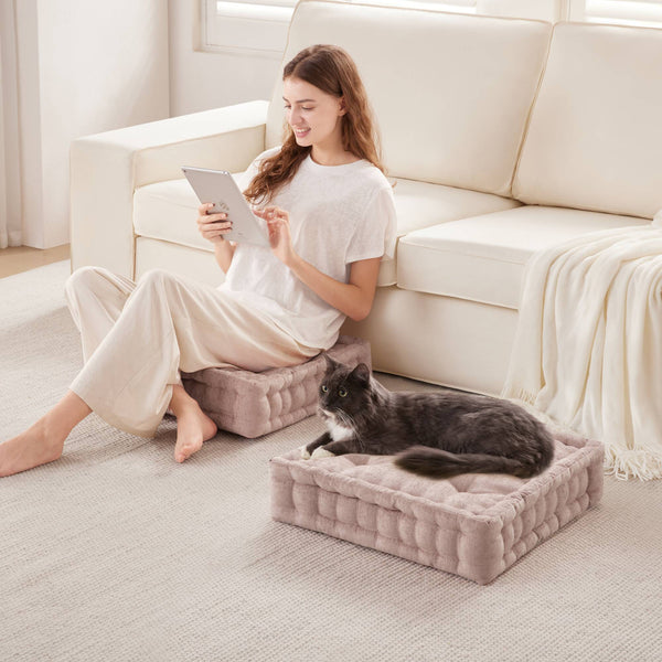 English Elm Poly Chenille Square Floor Pillow Cushion Plush 24x24 Inch Soft Polyester Seat Pad for Cozy Living Spaces Blush 3.22 L x 23.03 W x 12.8 H B035P280522