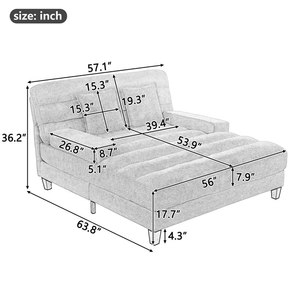 English Elm Modern Chaise Lounge Sofa with Adjustable 6-Position Backrest and App-Controlled RGB LED Lighting, Plush Chenille Upholstery Green N719P330968F