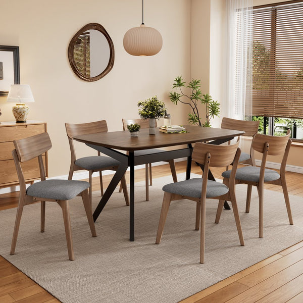 English Elm Christopher Knight Home® - 7-Pieces Upholstered Dining Set with Rubberwood Frame, Mid-Century Charm, Plush Seats & Durable Table Black + Dark Walnut,DARK GREY N768P189387D_6_N768P247991W