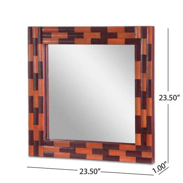 English Elm Christopher Knight Home® - Wall Mirror Blalock Square Handcrafted Goat Leather Frame 27x27in Reflective Accent for Elegant Rooms 68948.00