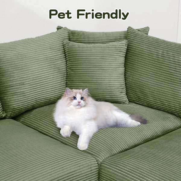 English Elm 170"Oversized Cloud Modular L-Shape Sectional Couch - Plush Corduroy, Ergonomic, 12 Pillows, Green W714S01336