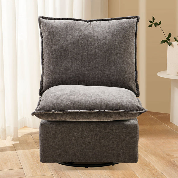 English Elm Detachable Chenille Swivel Rocking Chair with Ergonomic Curved Back, Metal Legs, Plush Comfort Dark Gray W1164P190848