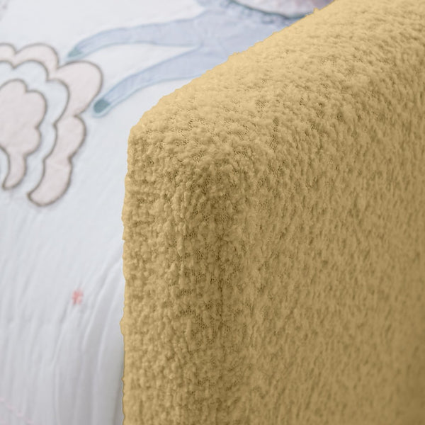 English Elm Twin Boucle Upholstered Kids Bed with Rabbit Ear Headboard Safety Rail and Side Pocket W1413P410784
