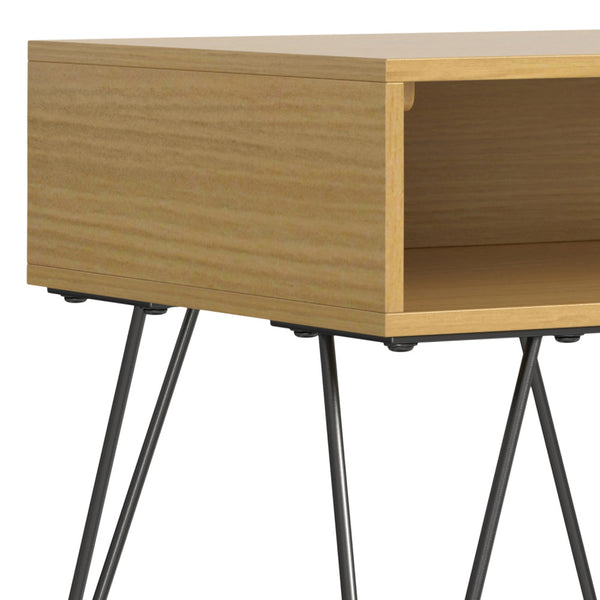 English Elm Hunter Handcrafted Solid Wood Veneer End Table with Open Storage and Industrial Hairpin Legs Oak B136P203450