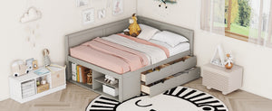 English Elm Full Size Daybed with Storage Drawers Open Shelves Low Profile Contemporary Frame Gray LP102023AAE