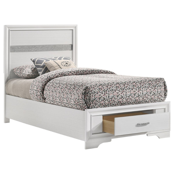 English Elm Urbana White Twin Storage Bed With Glamorous Glitter Panels & Convenient Slide-Out Drawers B062S00692-GIGA