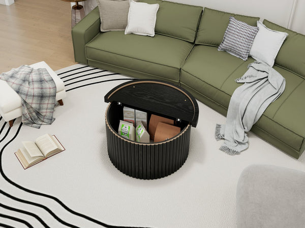 English Elm Coffee Table - Modern Round Accent Table With Flip-Top Storage For Stylish Living Room Spaces W688P248118