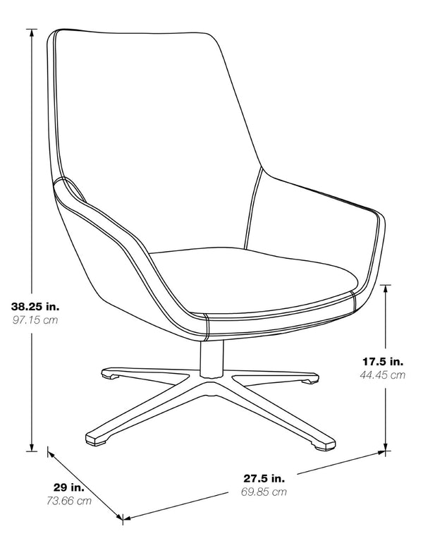 OSP Home Furnishings Modern Scoop Ergonomic Office Chair Faux Leather Swivel Seat with Aluminum Base Java FL80228AL-R102