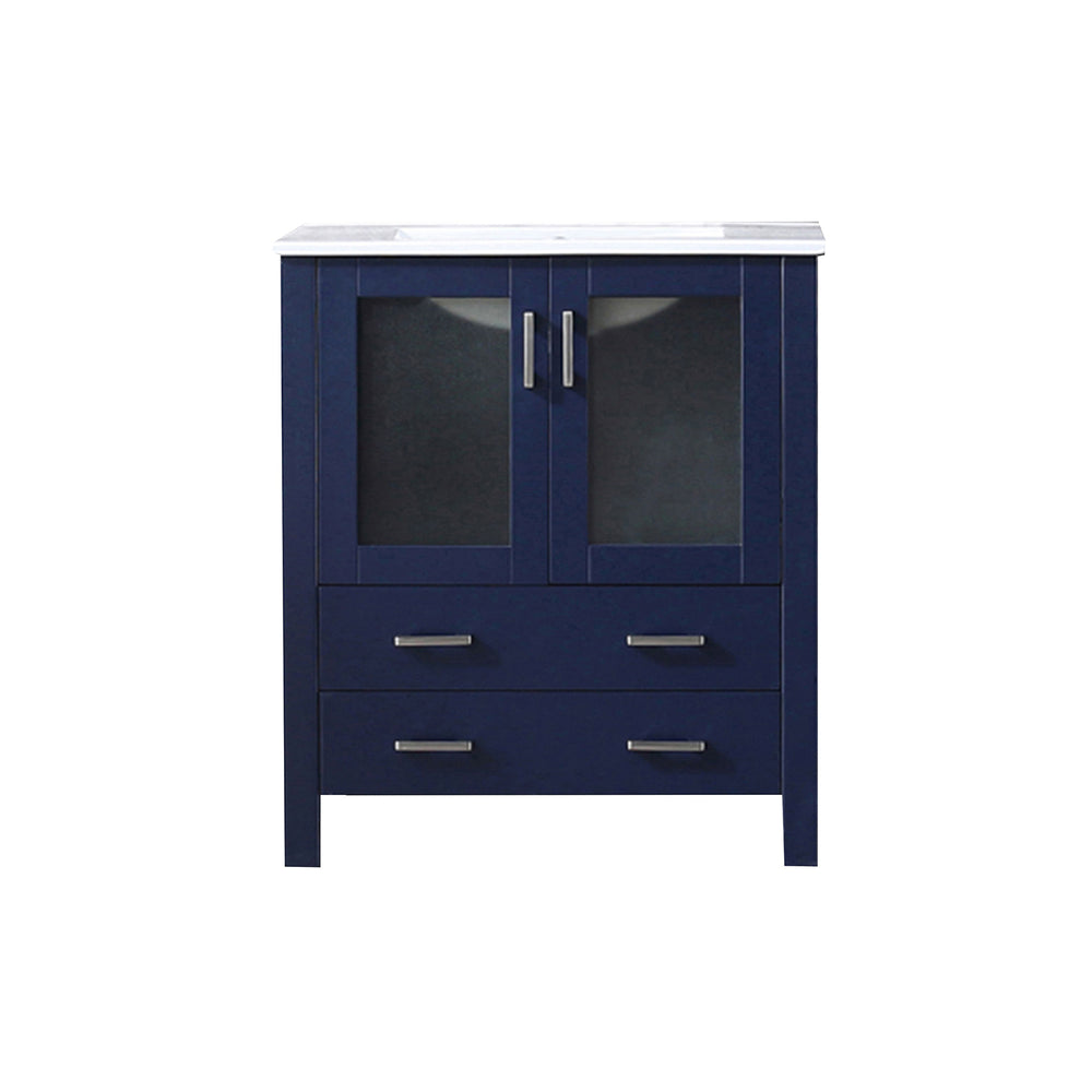 English Elm Navy Blue Bath Vanity: 30" W X 18.25" D With Elegant White Ceramic Top & Ample Storage Space B2731P260427