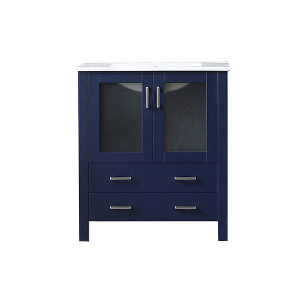 English Elm Navy Blue Bath Vanity: 30" W X 18.25" D With Elegant White Ceramic Top & Ample Storage Space B2731P260427