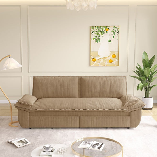 English Elm 73.2" Queen Sleeper Sofa Convertible Corduroy Loveseat for Guest Room or Living Space Camel W1885S00335