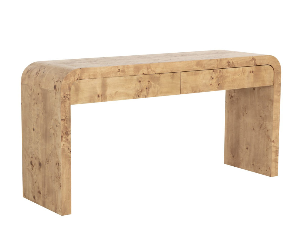 Sunpan ROWENA Console Table – Modern Burl Veneer Entryway Table with Sculptural Design for Sophisticated Decor 112668