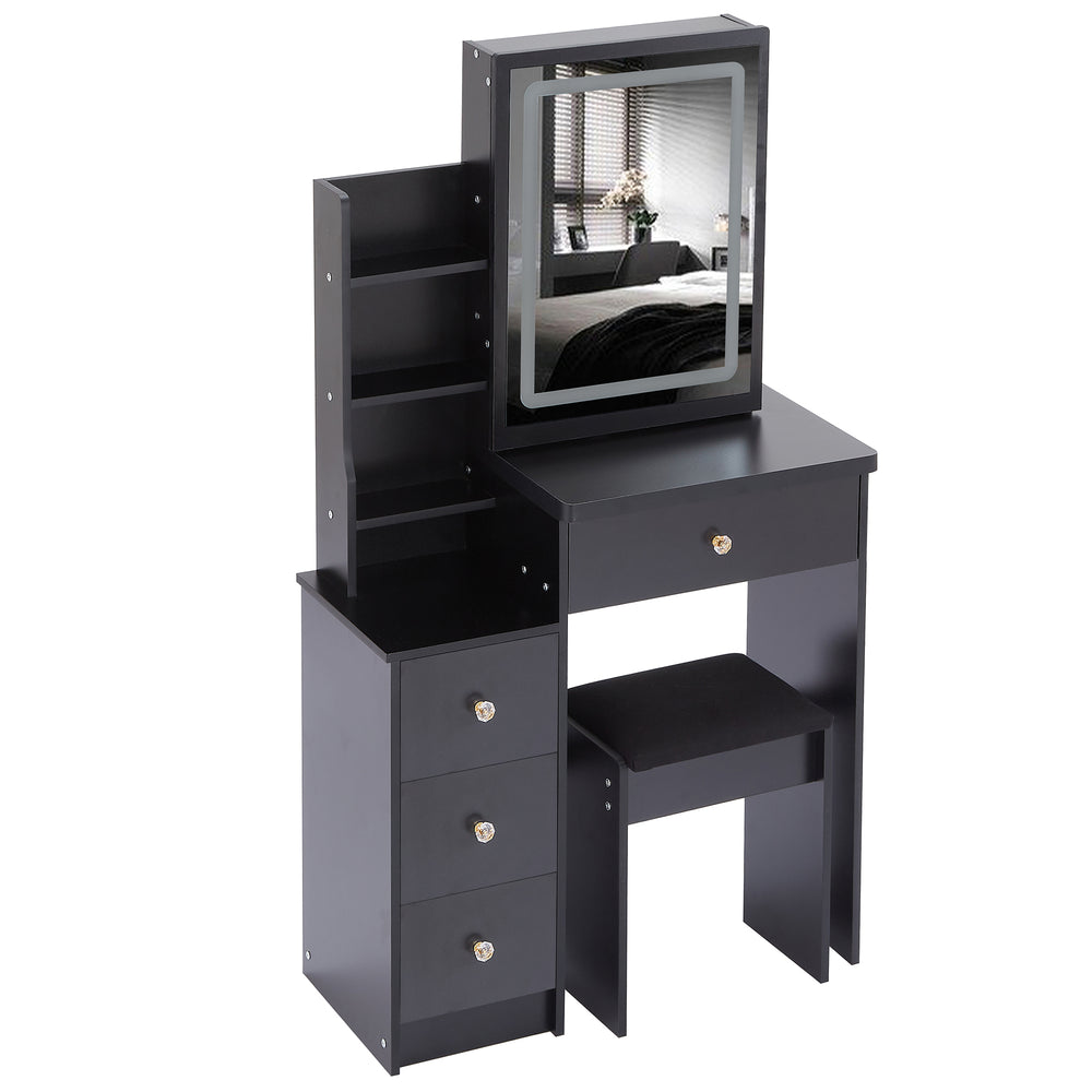 English Elm 29.2" Compact Vanity Set With Led Mirror, Cushioned Stool & Ample Storage For Small Spaces W936P202365