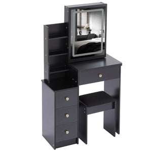 English Elm 29.2" Compact Vanity Set With Led Mirror, Cushioned Stool & Ample Storage For Small Spaces W936P202365