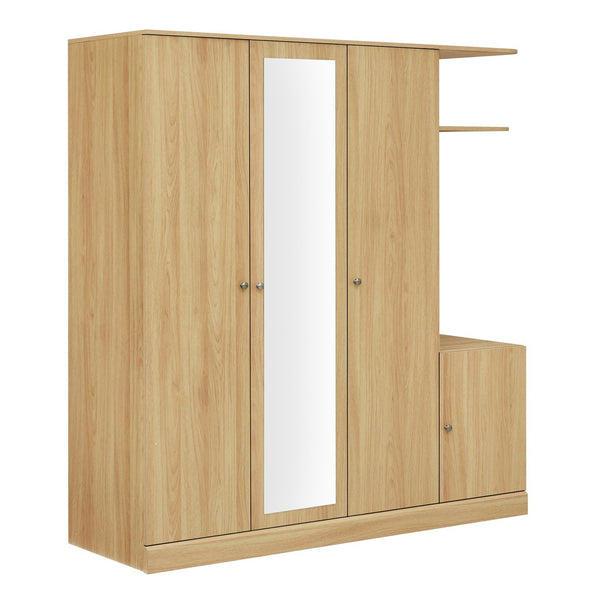 English Elm 4-Door Wardrobe with Full-Length Mirror, Dust-Proof Compartments, Shoe Door & Anti-Tip Safety Features Natural N820S00056N