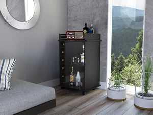 English Elm Dukat Rolling Bar Cart with Wine Storage Glass Cabinet and Espresso Wood Finish B20091846