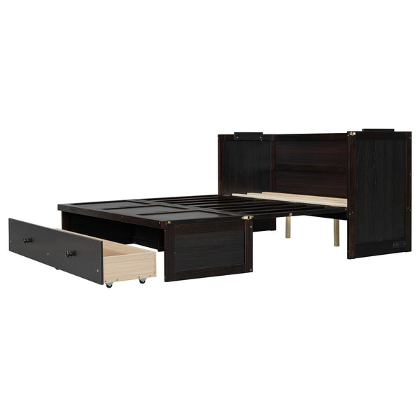 English Elm Queen Murphy Wall Bed with Pull Out Drawer and Built in Usb Charging Cabinet Espresso N708P205905P