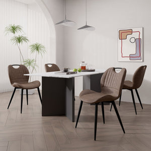 English Elm Dining Chair Set Of 2 - Modern Armless Pu Leather Chairs With Ergonomic Backrest & Solid Wood Legs T3950P396417