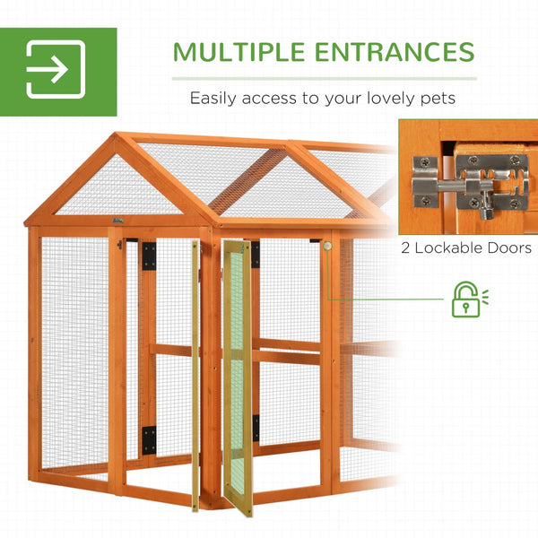 English Elm Pawhut Fir Wood Outdoor Chicken Run with Perches Wire Mesh Modular Backyard Coop W2225P217059