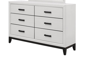 English Elm MIRAGE Solid Wood Chest with 5 Smooth-Glide Drawers, Durable MDF Build and Matte Black Hardware White 60.28 L x 18.58 W x 35.35 H B201P226180