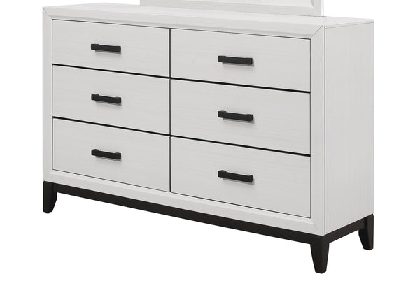 English Elm MIRAGE Solid Wood Chest with 5 Smooth-Glide Drawers, Durable MDF Build and Matte Black Hardware White 60.28 L x 18.58 W x 35.35 H B201P226180