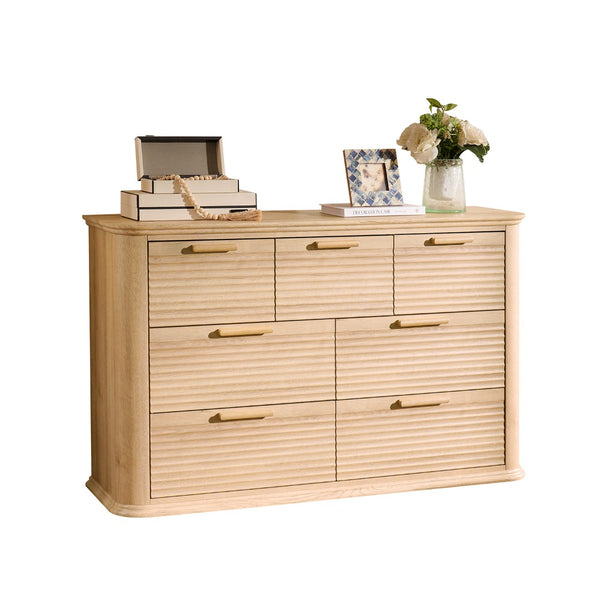 English Elm Fluted Wave Panel 7 Drawer Mdf Dresser Modern Bedroom Storage with Tv Stand Top T5326P425097