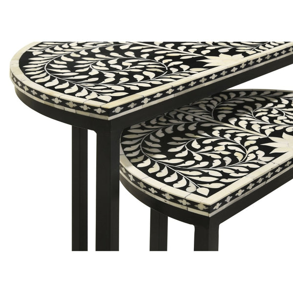 English Elm Allura Bone Inlay Demilune Nesting Tables Handcrafted Iron Base Bohemian Accent Set B062P451991