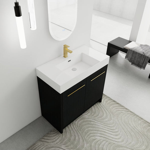 English Elm 36 Inch Freestanding Bathroom Vanity With Resin Sink & Soft-Close Doors – Modern, Durable Design W999S00179