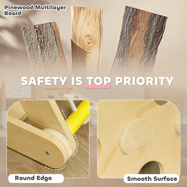 English Elm Qaba Pikler Triangle Pinewood Climbing Set with Slide for Toddlers Indoor Play W2225P249771