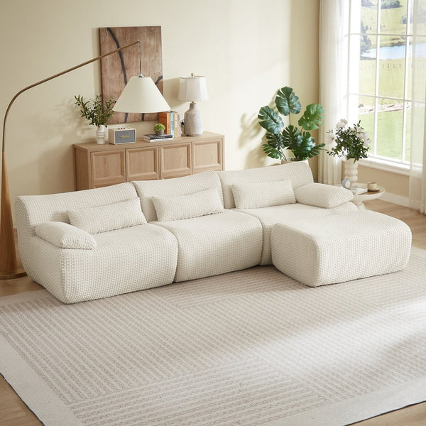 English Elm L Shaped Modular Sectional Corduroy Cloud Couch Oversized Family Living Room Sofa Cream W2339S00152