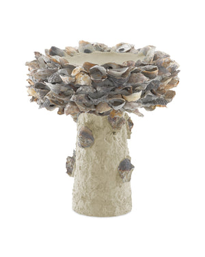 Currey & Company Oyster Shell Inspired Concrete Bird Bath Handcrafted Sculptural Garden Accent Outdoor 1200-0052