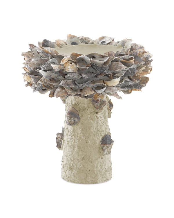 Currey & Company Oyster Shell Inspired Concrete Bird Bath Handcrafted Sculptural Garden Accent Outdoor 1200-0052