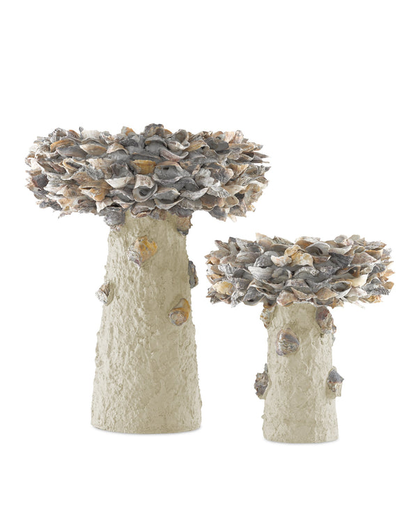 Currey & Company Oyster Shell Inspired Concrete Bird Bath Handcrafted Sculptural Garden Accent Outdoor 1200-0052