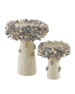 Currey & Company Oyster Shell Inspired Concrete Bird Bath Handcrafted Sculptural Garden Accent Outdoor 1200-0052
